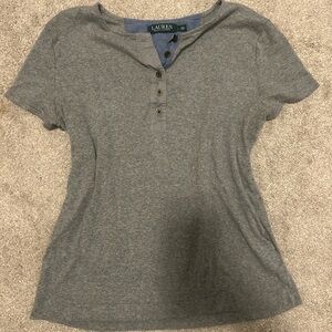 Ralph Lauren Women’s Gray Short Quarter Button Up Sleeve Tee